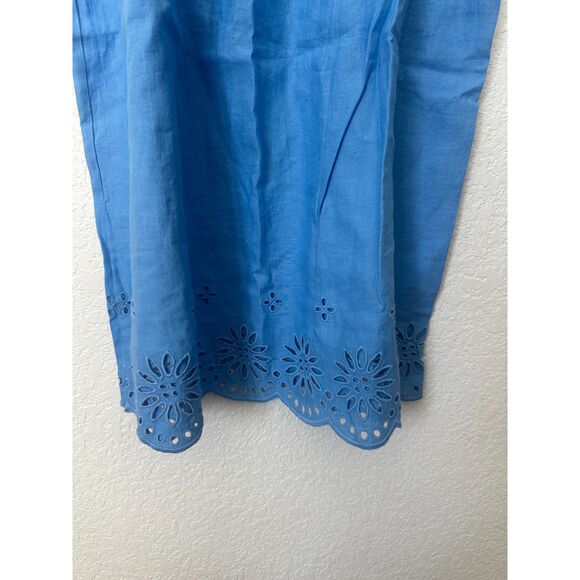 J. Crew Tie- Shoulder Dress with Embroidery Cotton Eyelet Hem Blue NWT Sz Small - Picture 4 of 8